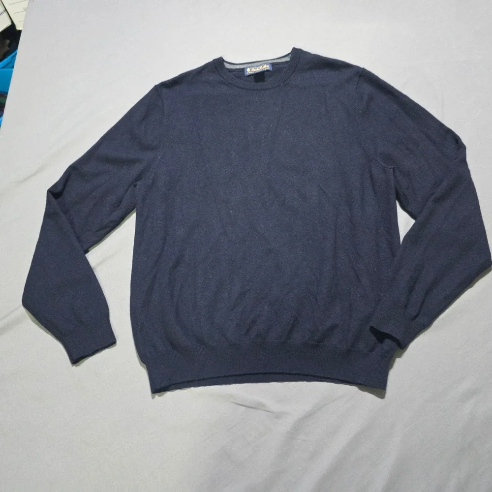 Brooks Brothers Sweater Mens Large Navy Blue Extra Fine Italian Merino wool